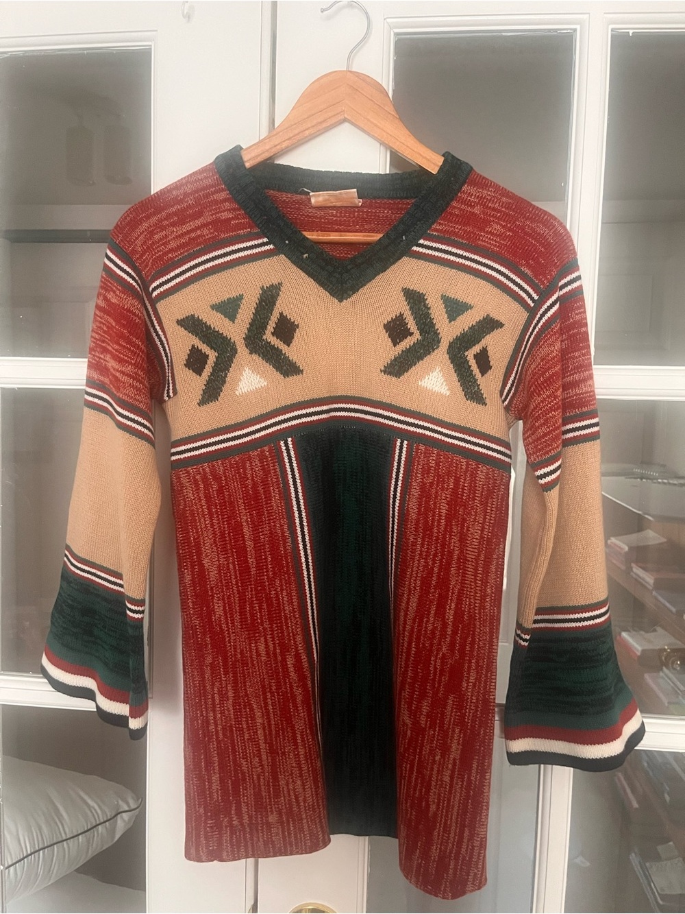 70s A Fashion Women’s Small Knit Sweater Aztec Hippie Boho Southwestern VTG